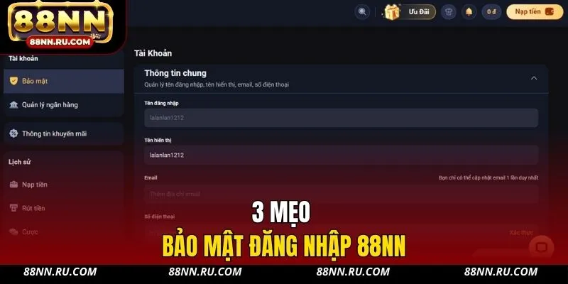 3 mẹo bảo mật đăng nhập 88NN